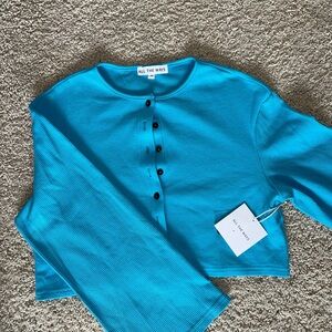 REVOLVE All The Ways Cropped Blue Waffle Knit Cardigan XS